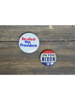 1970s President Nixon Campaign Pin Lot Re-Election Support Metal Vintage